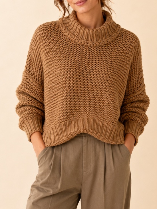 Free People Sweaters - Free People Chunky Knit Turtleneck Sweater in Camel Brown Women SP